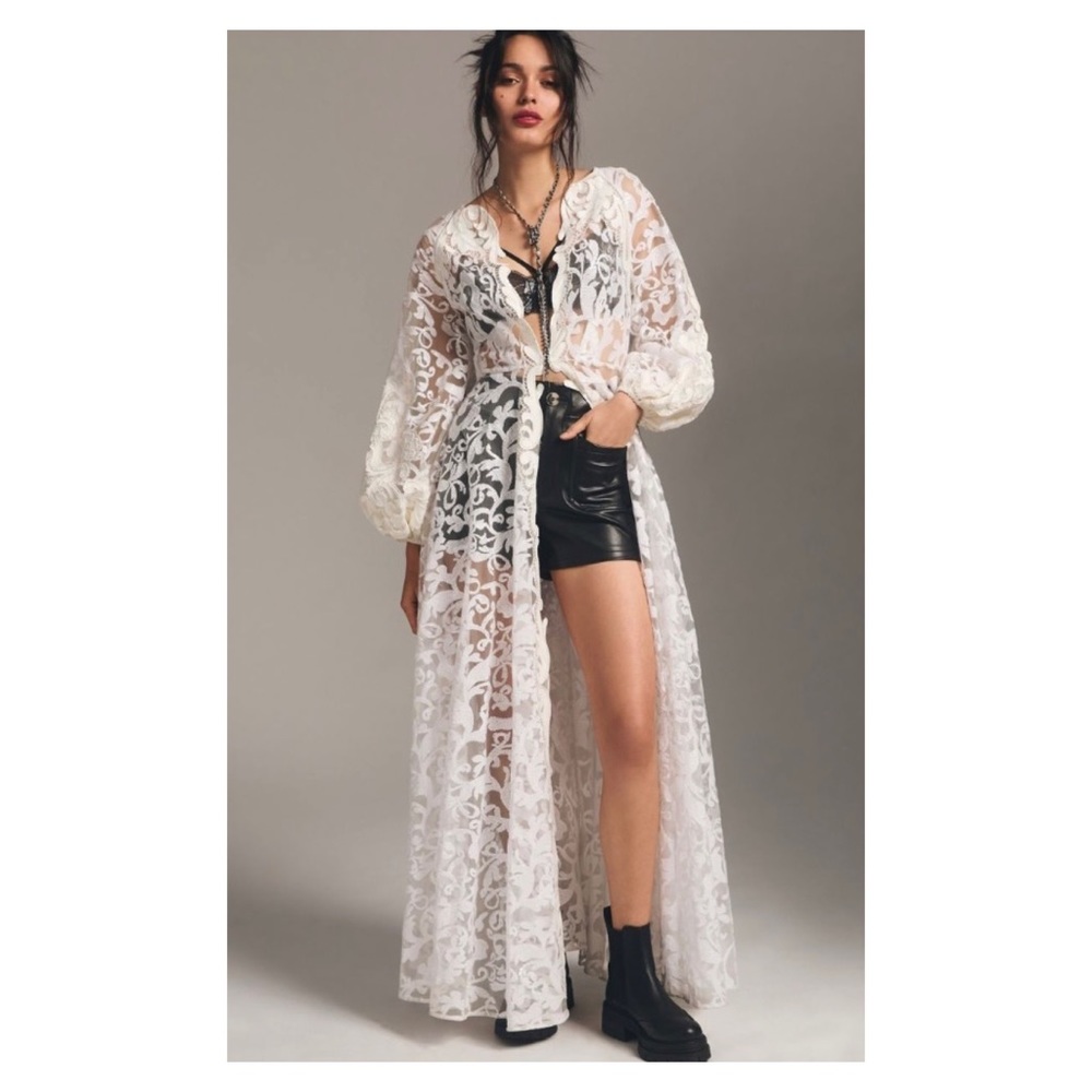 NWOT Anthropologie Pankaj & Nidhi Lace Appliqué Maxi in White & Ivory Size Small